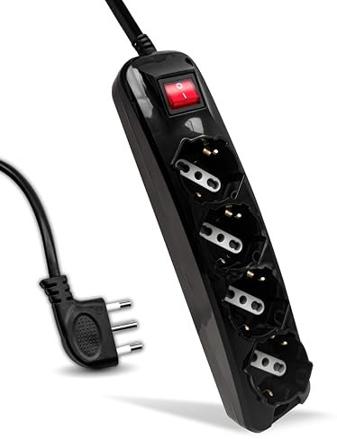 V-TAC Multipresa Elettrica Nera 4 Prese con Interruttore e Cavo da 1,5 Metri - 4 Prese 10/16A Bipasso + Schuko - Spina 16A - Ciabatta Multipresa - Presa Elettrica per Casa, Ufficio - Colore Nero