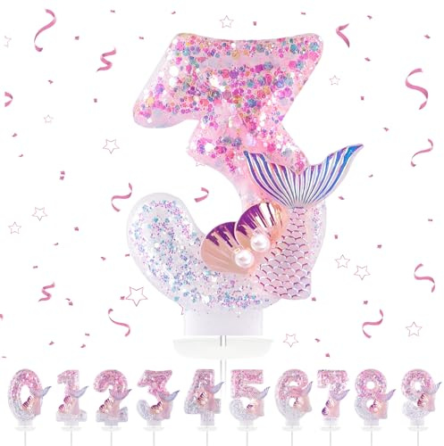 Maclunar Velas de cumpleaños 3D con números 3, sirenas, decoración para tartas, para decoración de cumpleaños