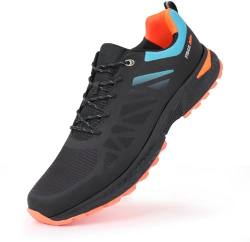 Hawkwell Herren-Trail-Laufschuhe in großen Größen und Übergrößen, Wander-Sneakers für Männer, lässige Workout-Schuhe, EU-Größe 47 48 49 50 51 52 53, Schwarz-orangefarbenes PU, EU49