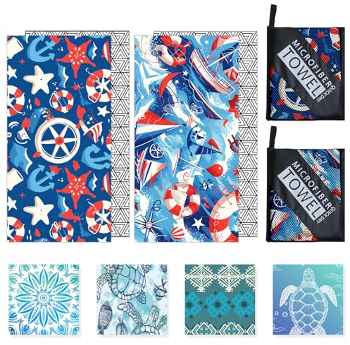 Startseite Microfibre Beach Towels for Adults - 2 Pack 180x100cm Lightweight Beach Towel Extra Large, Sand Free & Quick Dry Beach Towel Extra Large for Travel, Swim, Sports (Nautical Motifs)