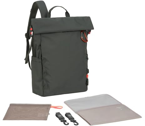 LÄSSIG Zaino fasciatoio Borsa fasciatoio Zaino con fasciatoio, attacco per carrozzina, portabiberon Prodotto in modo sostenibile/GRE Outdoor Rolltop Backpack dark olive