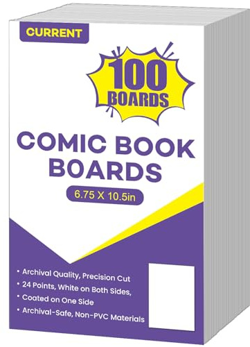 100 PCS Current Size Comic Book Boards, 6.75 x 10.5 Acid-Free Comic Book Backing Boards, Thick and Durable Books Board for Comic Book Storage and Preservation