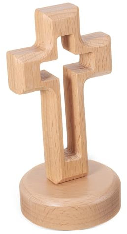 MUCKLILY 1Set Cross Shaped Decoration Solid Wood Cross Ornament with Base Compact Wooden Craft for Home Office Decorative Religious Accent for Desktop Safe and Stylish Design