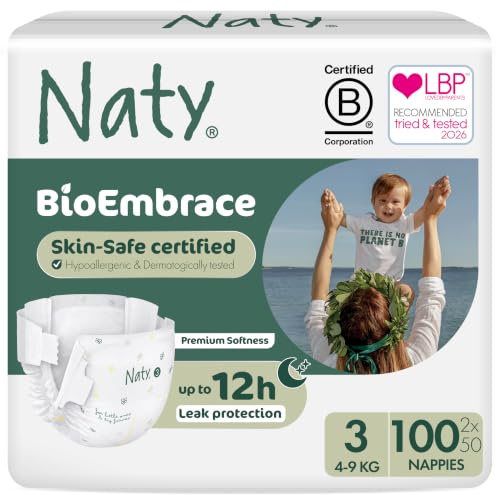 Naty BioEmbrace Pañales para Bebé, Talla 3 (4–9kg), 100 unidades