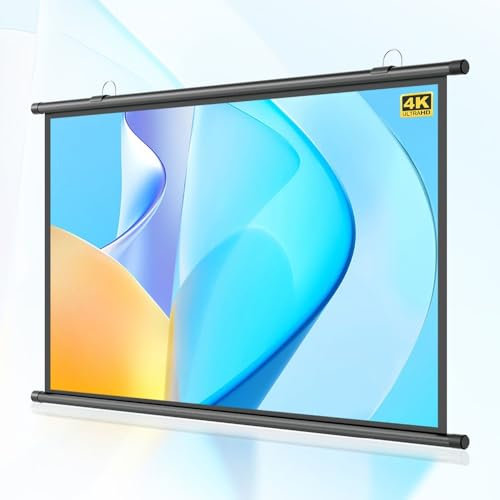Projector Screen Manual Pull Down Projection Screen 50 60 72 HD 4K Projector Movie Screen For Home Cinema Indoor Outdoor, Easy Roll Up(30 Inch 4:3)
