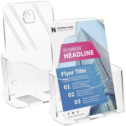 Viymgit Acrylic Brochure Holder 6 x 8 Inches, 2-Pack Clear Plastic Display Stand for Half-Fold Flyers, Pamphlets, Menus, Trifold Literature, Wall Mount or Countertop Use