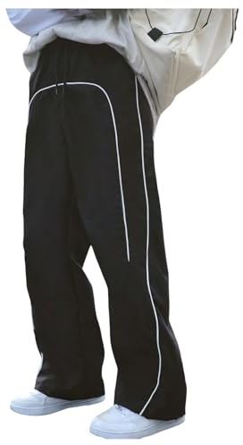 GORGLITTER Boy's Baggy Wide Leg Sweatpants Y2K Striped Track Pants Bottoms Trousers with Pockets Black 14 Years