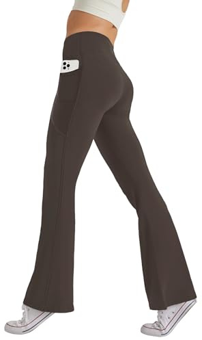 Glacspyg Dambyxor med fickor, yogabyxor, fritid, joggingbyxor, hög midja, sportbyxor, elastiska breda bootcut, jazzbyxor