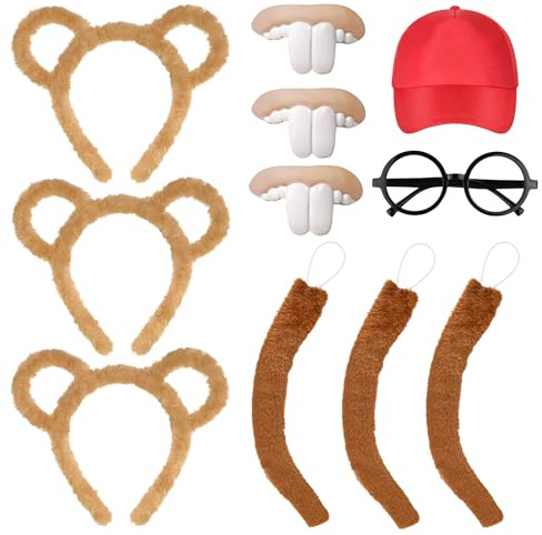 Disfraz de ardilla rayada, accesorios de 11 piezas para carnaval con gorra, gafas redondas negras, colas, decoración de dientes para adultos, disfraz de animales, accesorio para carnaval