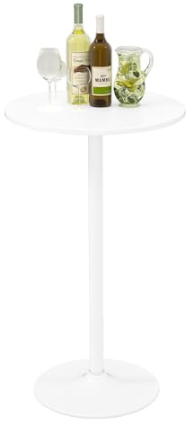 GIANTEX Rund barbord Ø 60 cm, pubbord, bistrobord med justerbar höjd och metallbas, modern cocktailbord för vardagsrum, café och restaurang (1, vit)