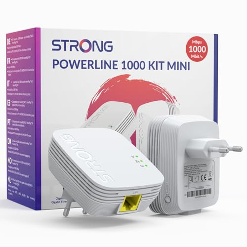 STRONG AV1000Mbps Kit Powerline, Ripetitore Powerline Ethernet HomePlug AV2, Plug & Play con Tasto Pair, Porte Gigabit, Modalità Risparmio Energetico, Design Compatto