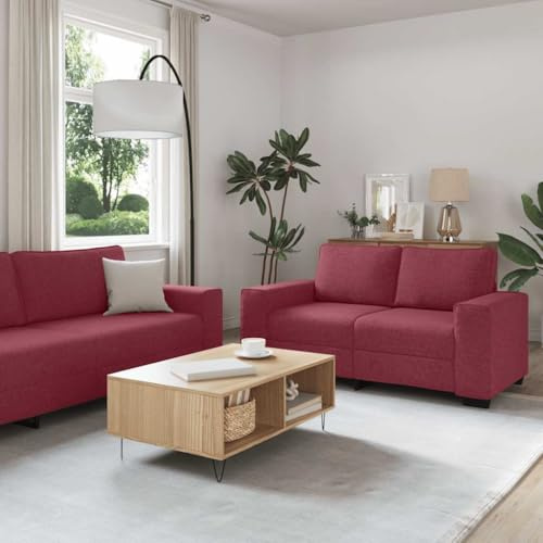 Faucqir 2-TLG. Soffset med kudde vinrött tyg, stoppade möbler för vardagsrum, gästrum, lounge, inkl. 2-sitsig och 3-sitsig soffa, bekväm hörnsoffa, relaxmöbler, stabil konstruktion