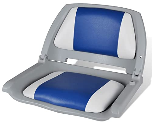 vidaXL Ergonomic Boat Seat with Foldable Backrest and Removable Blue-White Pillow - Easy to Install, Comfortable & Weatherproof - 41 x 51 x 48 cm
