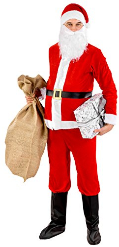 tectake dressforfun Herrenkostüm Weihnachtsmann | Anzug-Oberteil mit Klettverschluss | Hose mit Gummizug | inkl. Bart, Stiefelstulpen und Zipfelmütze (XL | Nr. 300313)