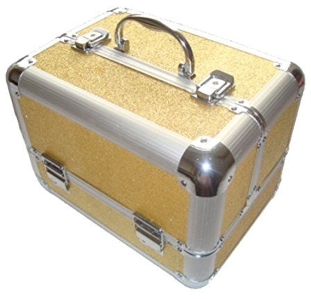 Sparkly Glitter Aluminium Beauty Make up Vanity Case Box Nail hair Box (GOLD)