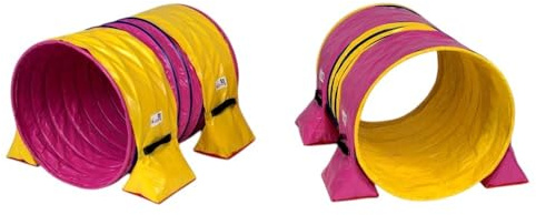 Callieway Hoopers Agility-tunnelset Profi – Orig tunnelset (2 st) för Hoopers hundsport (inklusive 2 tunnelsäckar) (fuchia/gul, 80 cm Ø 100 cm längd)