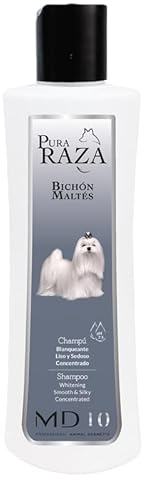 Champú para Bichón Maltés - Champú para Perros Hidratante y Dermoprotector con Vitamina D-Pantenol - Realza el Blanco Natural del Pelo - Vegano - Fabricado en España - 300 ml - MD-10 COLLECTION