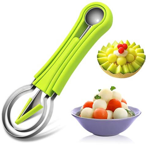 Suuker Melon Baller Scoop Set,4 In 1 fruit cutters shapes, watermelon scooper fruit scooper and baller, fruit carving tools（Green）