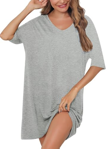 Irdcomps Camicia da Notte Donna Cotone Camicie Notte Pigiama a Maniche Corte Sciolto Modale Estivi Vestito Scollo a V Indumenti Allentata Abito Sciolto Taglie Forti