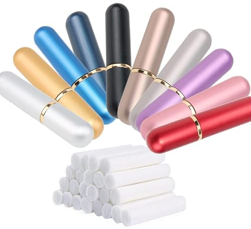 10 Stück mehrfarbige Naseninhalatoren für ätherische Öle aus Aluminium, persönlich, leer, nachfüllbar, Ätherische Öle Naseninhalatorröhrchen eleganter Inhalator mit Dochten