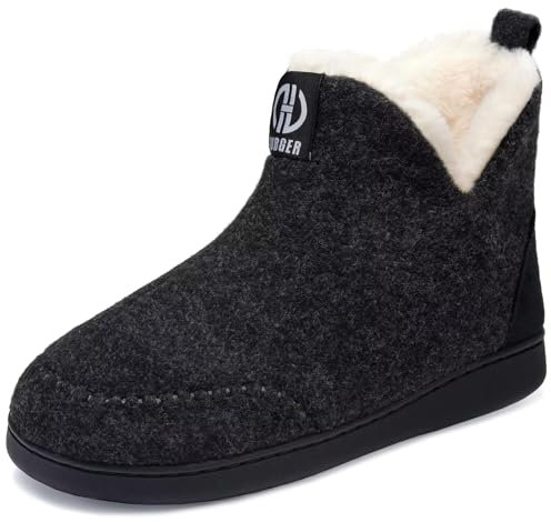 GURGER Hausstiefel Damen Plüsch Gefüttert Herren Hüttenschuhe Filz Warm Winter Hausschuhe Hohe Hüttenstiefel Filzpantoffeln Slipper Boot, Größe 46 47 Schwarz