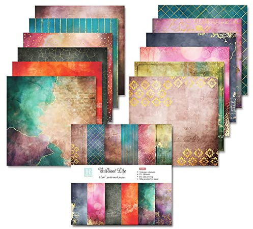 24 Pages Single-Sided Scrapbooking Cardstock Pad for Cardmaking, Handmade Craft Design - Colorful Paper (15.2*15.2CM)