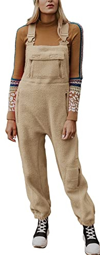 Ebifin Jumpsuits för kvinnor casual hängselbyxor arbetsbyxor fleece varma overaller vinterhängselbyxor med fickor.