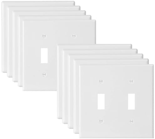 Toggle Light Switch Wall Plate Cover Double Switch Plate 2-Gang Decor Electrical Switch Faceplate, White (10-Pack)