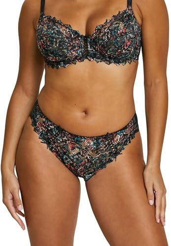 SANS COMPLEXE, Slip taille basse Modèle Arum Mosaïc, Avant en dentelle imprimée, Arrière en microfibre, Jeux de laçages sur les côtés, Taille et jambes élastiquées,JAR Imprimé Graphique Multico, 38-40