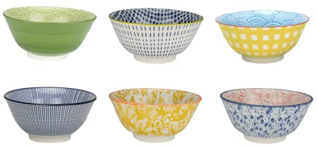 Artime - Lot de 6 Bols Médiums, Design, bols à Céréales, à Soupe, Bols en 100% Porcelaine avec Imprimés Colorés, Contenance 550ml, Adapté Lave-Vaiselle et Micro-onde, Design 3, Collection SABAE