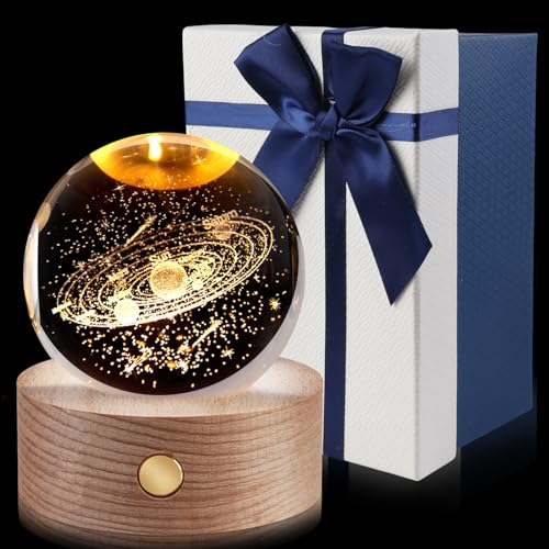 SPORWAY 3D-Nachtlicht, Kristallkugel: USB-Solarsystem, lasergravierte Planeten, buntes Licht, Dekoration für das Haus, Geschenk mit Weltraum-Thema