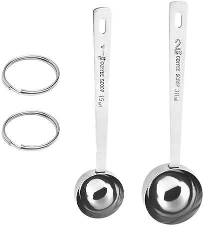 Lot de 2 Cuillères Doseuses à Café en Acier Inoxydable - Porte-clés, Long Manche, Tête Ronde - Cuillères à Mesurer de Cuisine