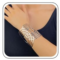 Inilbran Vintage Cuff Bangle Bracelet Open Wide Wire Bracelets Wrist Cuff Wrap Bracelet Chunky Arm Cuff Upper Punk Wide Cuff Bangle for Women(Silver)