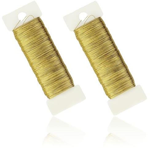 Lote de 2 rollos de hilo de bricolaje, 50 m de hilo fino, hilo para joyas y decoración, color dorado