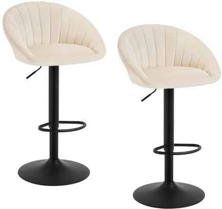 WOLTU Barhocker 2er Set, Barstühle höhenverstellbar drehbar, Küchenhocker mit Rückenlehne, Hocker Küche Bar, 150 kg, Samt Metall, Beige, BH428be-2