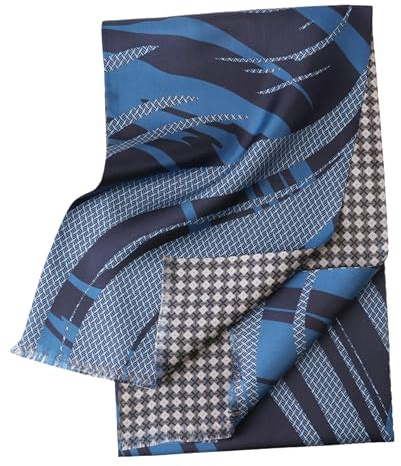 Prettystern Herrscarf elegant 2-lagers Paisley Silk Ascot Scarf, Fyrkantig blå grå AB08, 2 strati, 160 cm X 26 cm