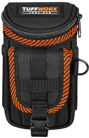 TUFFWORX Tool Belt Pouch, Black with Orange Trim, Utility Holder with Quick-Release Buckle