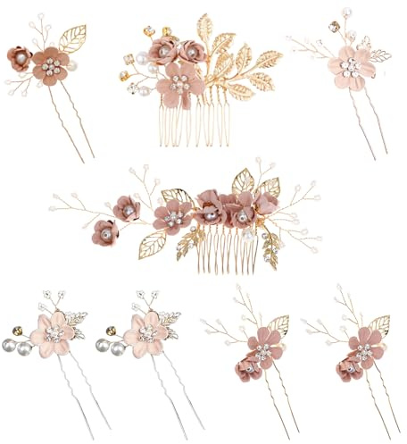MLPKOI 6 Pièces Accessoires Cheveux Mariage avec Strass et Perles & 2 Pièces Peignes à Cheveuxx, Bijou Cheveux, Peigne Cheveux Mariage pour Femmes et Filles