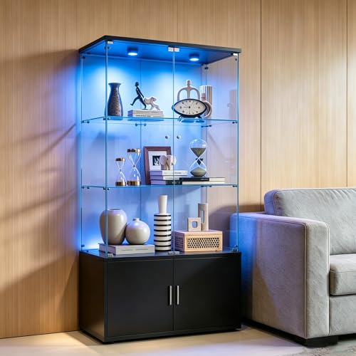 FOERPL Vitrina con Iluminación LED y Armario de Almacenamiento, 78x35x164 cm Vitrina de Exhibición sobre Pie para Colecciones, Salón/Oficina/Dormitorio