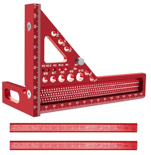 Qivine 3D Squadra da Falegname, 22,5-90° Squadra Metallo, Righello Triangolare in Lega di Alluminio, con 2 Matite da Carpentiere, per Falegname Misurare et Segnare, per Carpenteria, Ingegnere