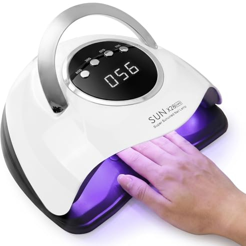 Qixeva Lámpara UV LED Uñas, 380W Lampara Uñas de Gel con 90 Perlas, 4 Temporizador, Sensor Automático, Lampara Uñas Semipermanentes con mango, Lampara de Uñas Profesional Para DoméStico y Salones
