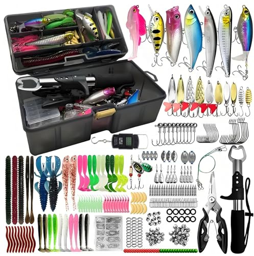 Pesca Accessori, 412 Pezzi Pesca Girevoli Kit Set di Esche e Attrezzi con Esche Pesi Ami Pinze Cassetta Degli Attrezzi con Accessori Gadget pescas Regali per Amanti