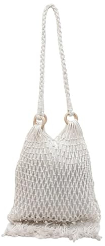 NihaoWXM Fransen Tasche Quaste Aushöhlen Stricken Schultertaschen Große Kapazität Einfache Casual Crossbody Taschen for Frauen(Beige)