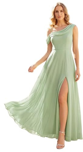 Ever-Pretty Robes de Demoiselle d'honneur Col Asymétrique Manches Courtes Mousseline Maxi Robe évasée ES02704