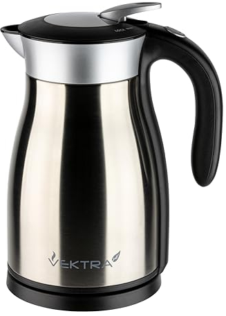 Vektra VEK-1701 Vacuum Insulated Environmentally Eco Friendly Easy Pour Cordless Kettle, 1.7 Litre, Stainless Steel