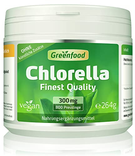 Chlorella Tabletten, hochdosiert, 300mg - 800 Presslinge, vegan. Luftgetrocknet - reich an Chlorophyll, Vitaminen & Mineralstoffen. OHNE künstliche Zusätze - laborgeprüft. Von Greenfood.