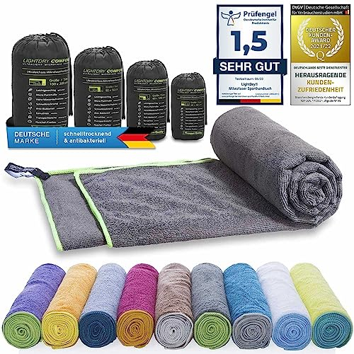 Toalla deportiva de mochila de microfibra LightDry para hombres y mujeres Toalla de viaje de secado extremadamente rápido Toallas deportiva de playa y de baño Absorbente, ligera y antibacteriana (120 x 60 cm, Antracita)
