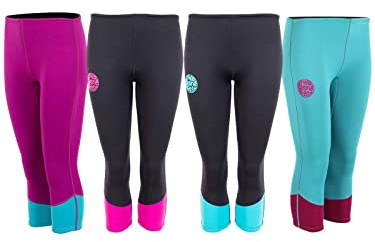 Two Bare Feet Women's Harmony 3/4 Length Capri Wetsuit Pants – 3mm Neoprene Wetsuit Bottoms for Swimming, Surfing, Paddleboarding & Water Sports – Flexible & Lightweight (Black/Mint, L)