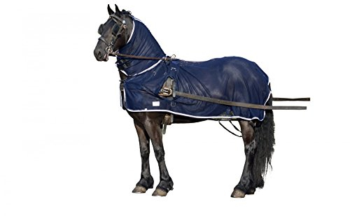 QHP Fliegendecke speziell für Fahrpferde mit Halsteil und Öffnungen für das Fahrgeschirr (145 cm)
