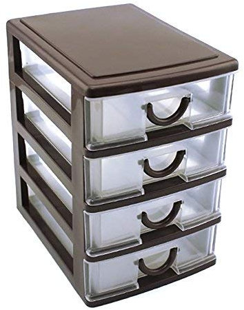 Venus valink Tiroir Organisateur, Plastique Durable Bureau Table Débris Cosmétique Style Support Rangement Boite, Haut Organisateur Boite Minuscule Plateaux, Transparent Tour - Café, 4 Drawers
